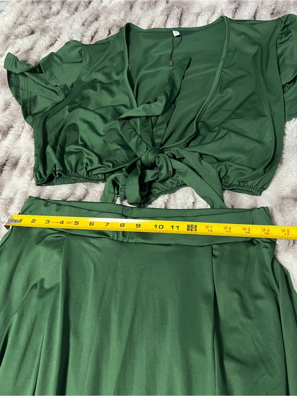 Women’s Forest Green Tie-Front two piece dress